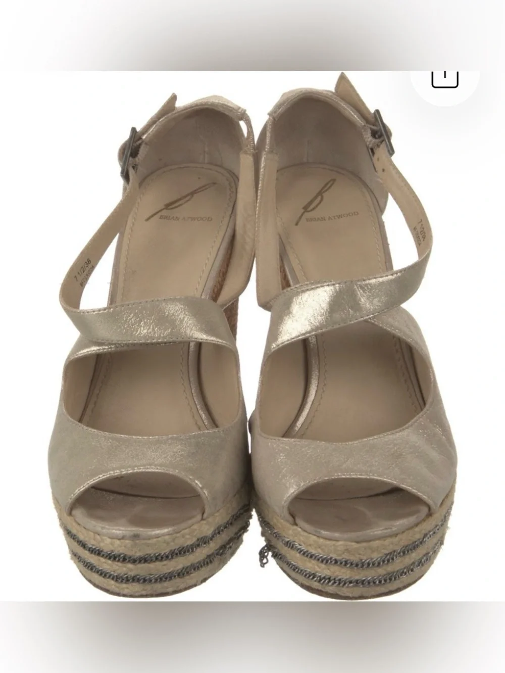 Brian Atwood BF Dekoda Gold Espadrille Wedges 7.5
